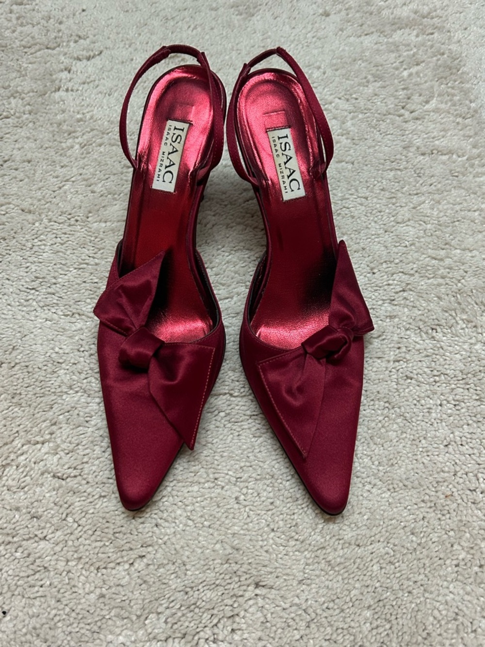 Isaac Mizrahi Burgundy Satin Pointed-Toe Slingback Pumps with Bow